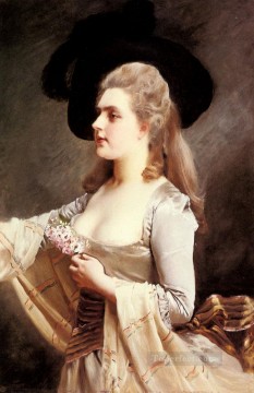  Gustav Obras - Una dama elegante con un sombrero negro retrato de dama Gustave Jean Jacquet